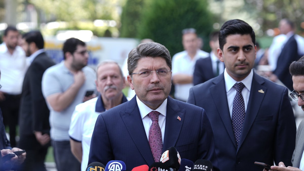 Justice Minister Yılmaz Tunç speaks to reporters in Ankara, Sept. 2, 2025. (AA Photo)