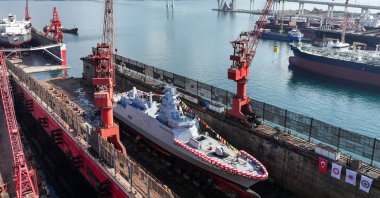 The TCG Içel (F-518) frigate is launched into the sea during a ceremony at Safine Shipyard, Yalova, northwestern Türkiye, Sept. 1, 2025. (AA Photo)