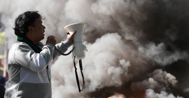 A university student delivers a speech during an anti-government protest, in Bandung, West Java province, Indonesia, Sept. 2, 2025. (Reuters Photo)