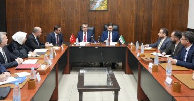Minister Yusuf Tekin (C-L) and Syrian counterpart Mohammed Abdul Rahman Turko (C-R) attend a meeting between Turkish and Syrian delegations, Damascus, Syria, Sept. 2, 2025. (DHA Photo)