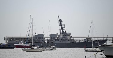 The U.S. Navy warship USS Sampson (DDG 102) docks at the Amador International Cruise Terminal in Panama City, Sept. 2, 2025. (AFP Photo)