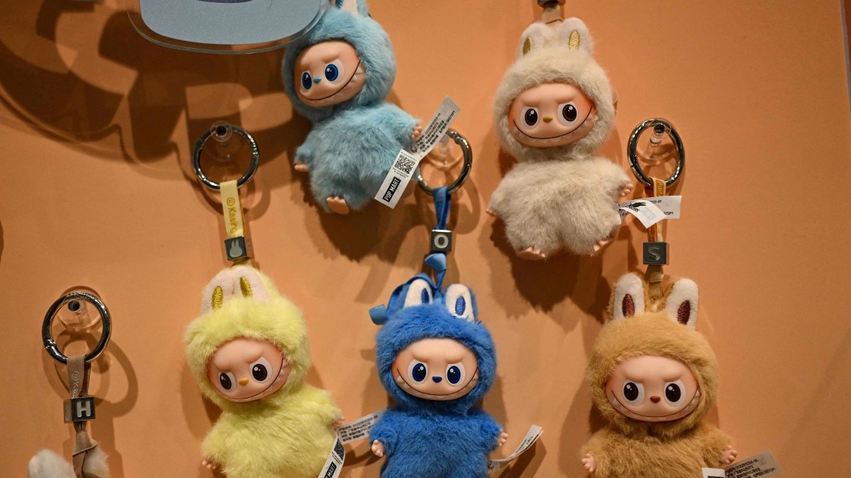 Newly-launched mini Labubu toys are displayed at a Pop Mart shop in Beijing, China, Aug. 29, 2025. (AFP Photo)