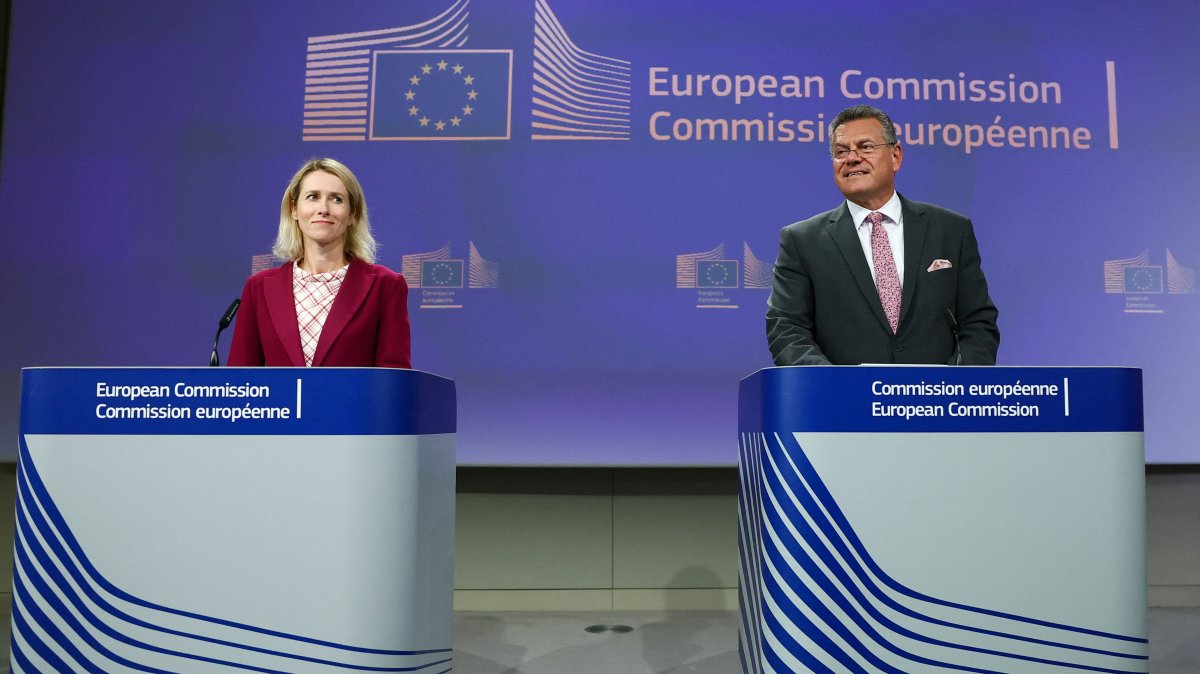 The European Commission&#039;s high representative for Foreign Affairs, Kaja Kallas, and commissioner for Trade Maros Sefcovic present EU-Mercosur and EU-Mexico trade agreements for formal approval by the European Parliament and European Union members following adoption by the commission, Brussels, Belgium, Sept. 3, 2025. (Reuters Photo)