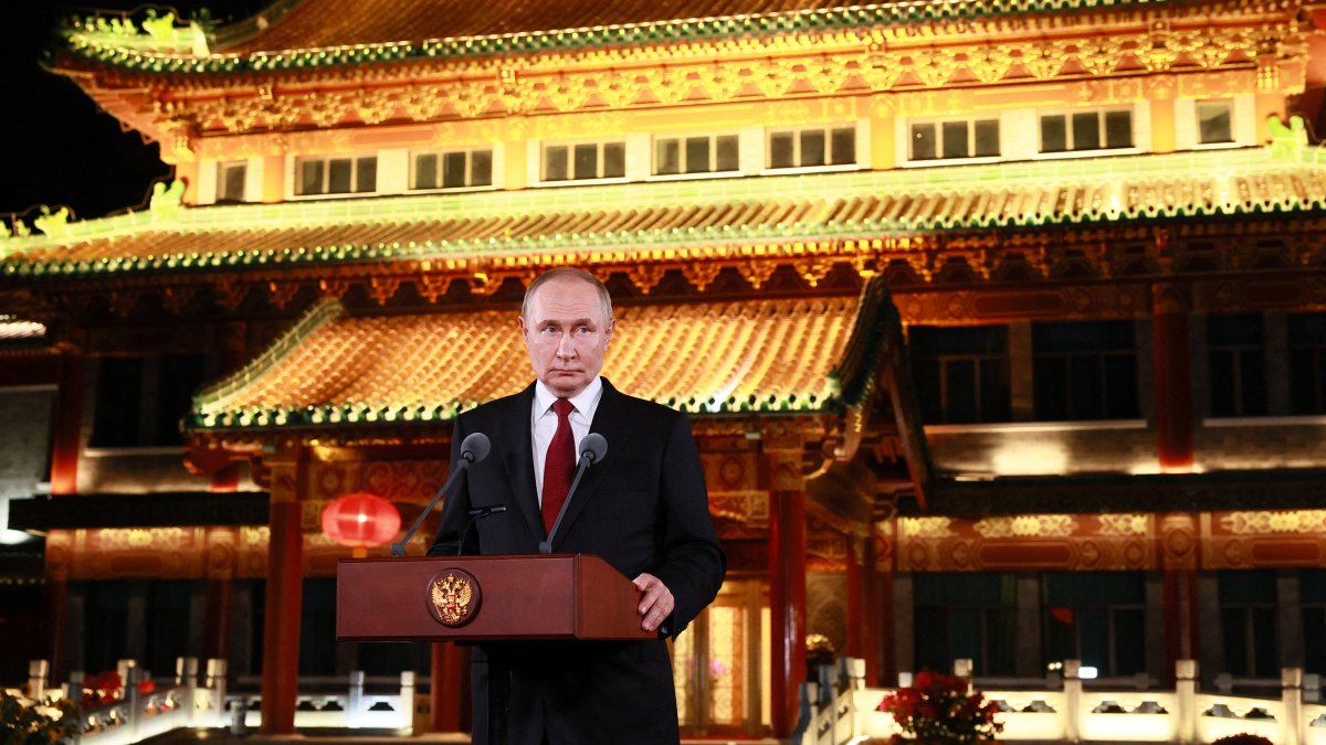 Russian President Vladimir Putin speaks during a press conference, at the end of his visit to China for the Tianjin SCO Summit and the military parade to mark the 80th anniversary of the end of World War Two, in Beijing, China, Sept. 3, 2025. (Sputnik/Vladimir Smirnov/Pool via Reuters)