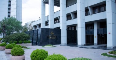 The entrance of the Central Bank of the Republic of Türkiye headquarters in Ankara, Türkiye, May 5, 2022. (Shutterstock Photo)