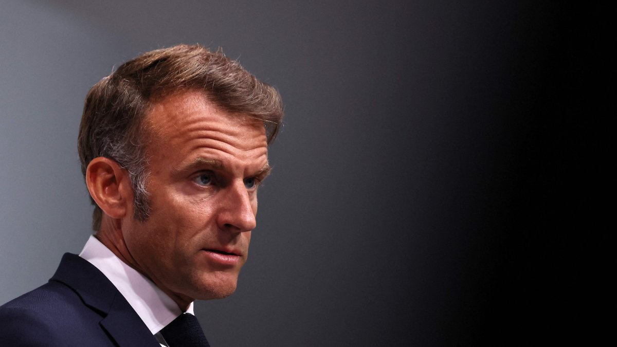 France&#039;s President Emmanuel Macron attends a joint press conference with German Chancellor Friedrich Merz (not pictured) as part of the 25th Franco-German cabinet meeting and a meeting of the Franco-German Defense and Security Council (CFADS) in Toulon, southeastern France, Aug. 29, 2025. (AFP Photo)