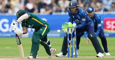 South Africa's Temba Bavuma in action before losing his wicket, caught out by England's Jos Buttler off the bowling of Adil Rashid, second One Day International, Lord's Cricket Ground, London, U.K., Sept. 4, 2025. (AFP Photo)