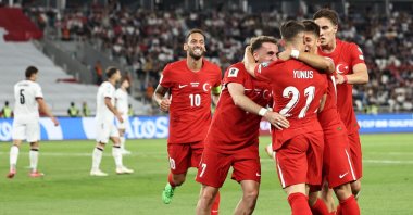 Türkiye&#039;s Kerem Aktürkoğlu celebrates with teammates after scoring the team&#039;s third goal during the 2026 FIFA World Cup qualifying football match between Georgia and Türkiye in Tbilisi, Georgia, Sept. 4, 2025. (AFP Photo)