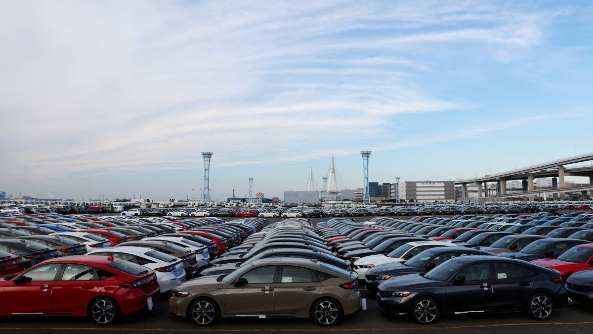 Honda vehicles are lined up at a vehicle storage yard at an industrial port, on the day U.S. President Donald Trump struck a trade deal with Japan that lowers tariffs on auto imports, in Yokohama, near Tokyo, Japan, July 23, 2025. (Reuters Photo)