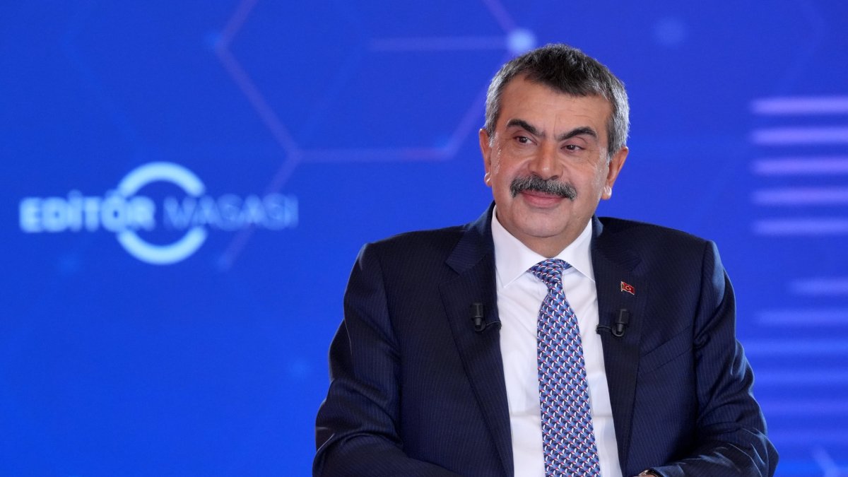 National Education Minister Yusuf Tekin speaks at the Anadolu Agency Editor’s Desk at Adile Sultan Mansion, Istanbul, Türkiye, Sept. 5, 2025. (AA Photo)