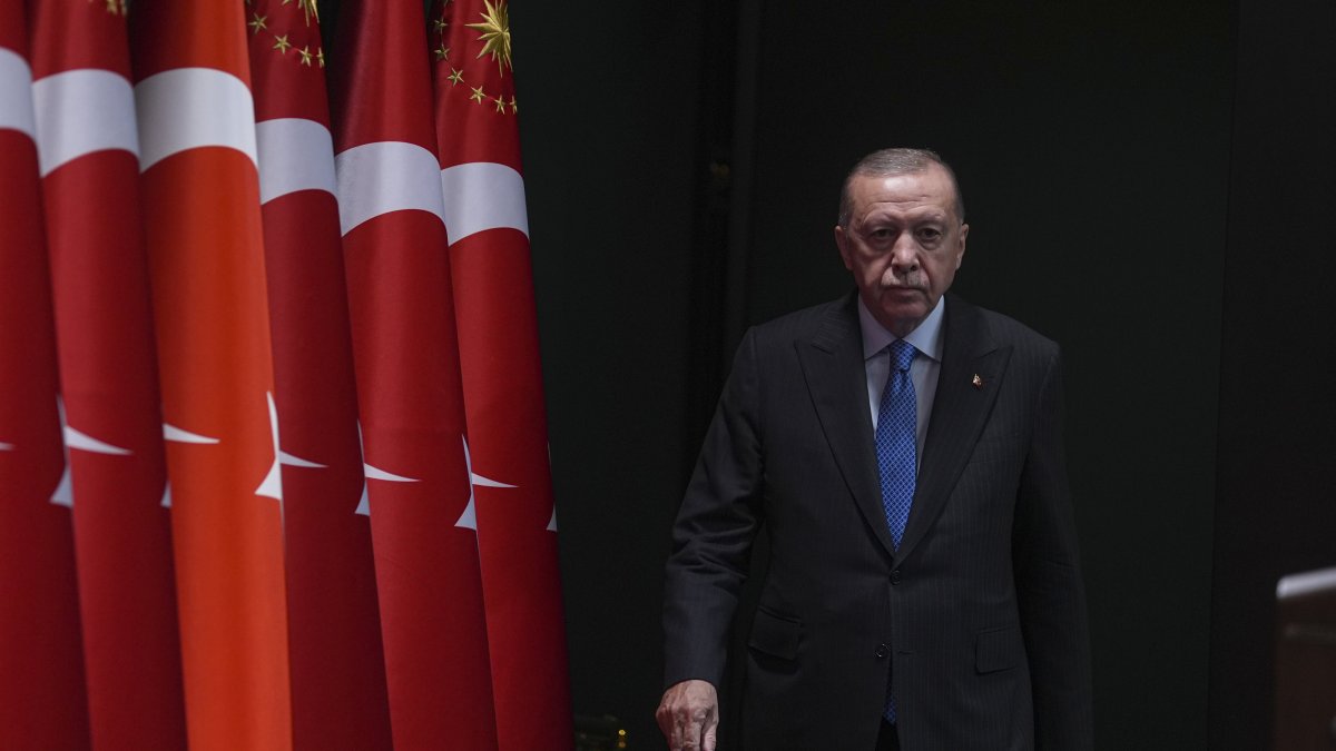 President Recep Tayyip Erdoğan arrives for a press conference following a Cabinet meeting, Ankara, Türkiye, Sept. 11, 2025. (AA Photo)