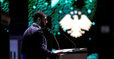 Syrian President Ahmed al-Sharaa speaks at the opening ceremony of the 62nd Damascus International Fair, the first edition held since the fall of Bashar Assad’s regime, Damascus, Syria, Aug. 27, 2025. (Reuters Photo)