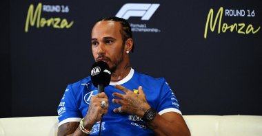 Ferrari&#039;s Lewis Hamilton during the press conference ahead of the Italian Grand Prix at the Autodromo Nazionale Monza, Monza, Italy, Sept. 4, 2025. (Reuters Photo)