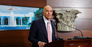 U.S. Ambassador to Türkiye and U.S. Special Envoy for Syria Thomas Barrack speaks after meeting with Lebanese President Joseph Aoun at the Presidential Palace, Baabda, Lebanon, Aug. 18, 2025. (Reuters Photo)