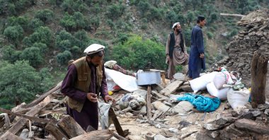 Afghans search for remnants of damaged houses after earthquakes in Nurgal district, Kunar province, Afghanistan, Sept. 4, 2025. (AFP Photo)
