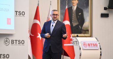 Central Bank of the Republic of Türkiye (CBRT) Governor Fatih Karahan speaks during a presentation in Bursa, northwestern Türkiye, Aug. 2, 2025. (IHA Photo)