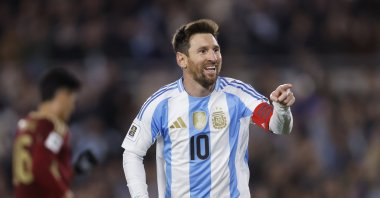 Argentina&#039;s Lionel Messi celebrates a goal during the FIFA World Cup 2026 qualifiers match against Venezuela at the Monumental stadium, Buenos Aires, Argentina, Sept. 4, 2025. (EPA Photo)