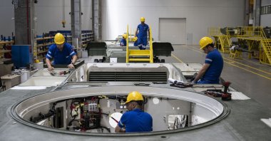Technicians work on components at BMC&#039;s production facility, where mass production of Türkiye&#039;s indigenous Altay main battle tank is underway, Ankara, Türkiye, Sept. 4, 2025. (AA Photo)