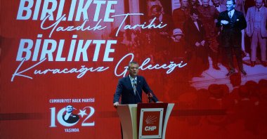 CHP Chairperson Özgür Özel delivers remarks at the opening of the CHP Program Workshop held at the party headquarters during its founding week, Sept. 5, 2025. (AA Photo)