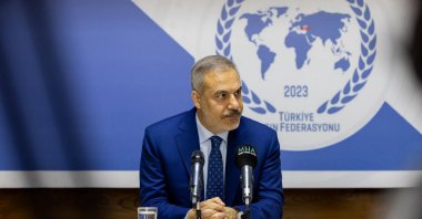 Foreign Minister Hakan Fidan speaks at the Turkish Press Federation in Ankara, Sept. 5, 2025. (AA Photo)