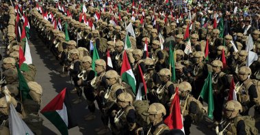 Houthi fighters participate in a protest against Israel, Sanaa, Yemen, Aug. 29, 2025. (EPA Photo)
