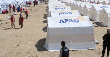 The Disaster and Emergency Management Authority (AFAD) sets up emergency tents for families affected by the earthquake in Afghanistan, Sept. 6, 2025. (AA Photo)