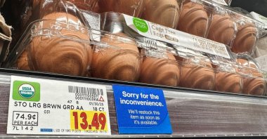 Eggs for sale at a supermarket in Monterey Park, California, U.S., Feb. 10, 2025. (AFP Photo)