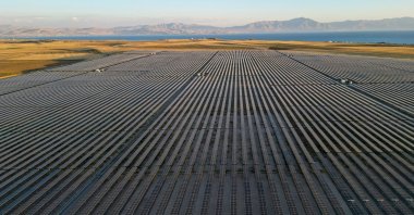An aerial view of the solar panels installed in Van, eastern Türkiye, Jan. 17, 2025. (AA Photo)