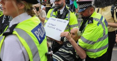 Police arrest a pro-Palestinian protester in London, U.K., Sept. 6, 2025. (AA Photo)