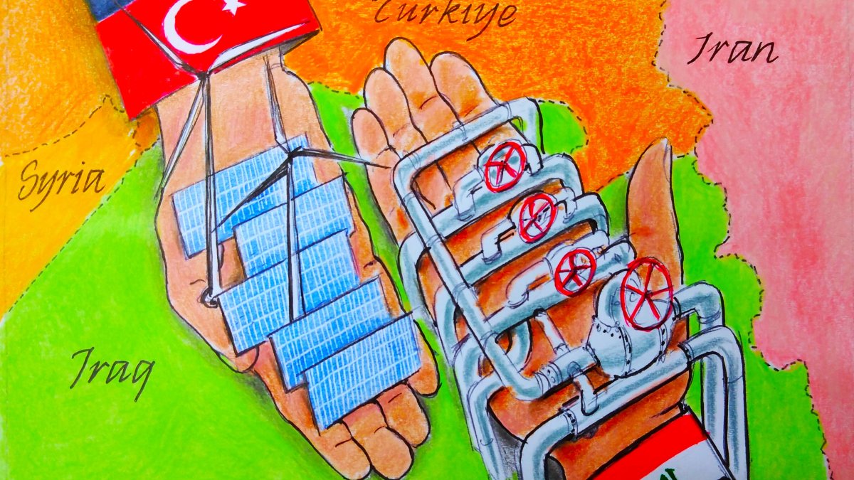 &quot;Iraq’s targets to increase renewable energy capacity by 2030 align with Türkiye’s vision of becoming a regional energy hub.&quot; (Illustration by Erhan Yalvaç)
