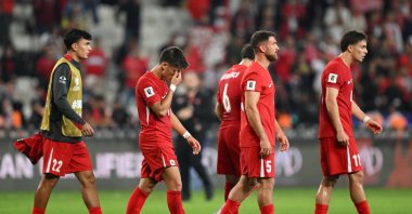 Turkish players look dejected following a 6-0 loss during the 2026 World Cup qualifiers match against Spain at Konya Metropolitan Stadium, Konya, Türkiye, Sept. 7, 2025. (AA Photo)