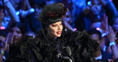 U.S. singer-songwriter Lady Gaga accepts the Artist of the Year award on stage during the MTV Video Music Awards at UBS Arena in Elmont, New York, U.S., Sept. 7, 2025. (AFP Photo)