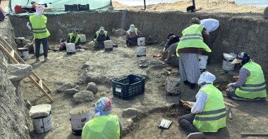 An archaeological team at work uncovering Thracian and Roman artifacts at Heraion Teikhos, Tekirdağ, Türkiye, Sept. 8, 2025. (DHA Photo)