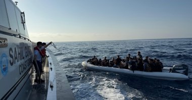 Some 28 irregular migrants were caught off western Aydın province, Türkiye, Aug. 7, 2025. (IHA Photo)