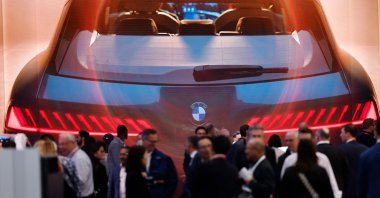 A BMW car is seen on a display at the booth of German carmaker BMW during the International Motor Show IAA in Munich, southern Germany, Sept. 8, 2025. (AFP Photo) 