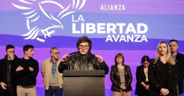 Argentina&#039;s President Javier Milei delivers a speech after Argentina&#039;s opposition Peronist party triumphed in the legislative elections in the province of Buenos Aires, leaving President Milei&#039;s ruling party in a distant second place, as per a provisional official tally, at La Libertad Avanza party headquarters, in La Plata, Buenos Aires province, Argentina, Sept. 7, 2025. (Reuters Photo)