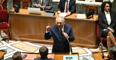 France&#039;s Prime Minister Francois Bayrou delivers a speech prior to a confidence vote over the government&#039;s austerity budget, at the National Assembly in Paris, Sept. 8, 2025. (AFP Photo)