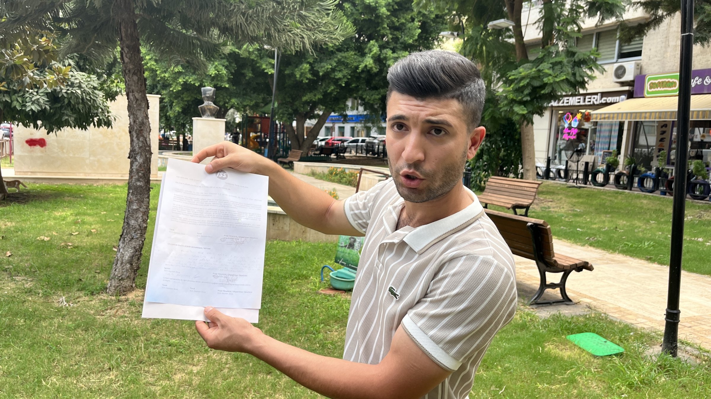 Sadık Şaşmaz talks about his recent job loss during an interview in Adana, southern Türkiye, Sept. 9, 2025. (IHA Photo)