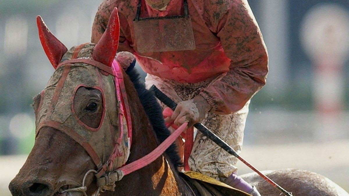 Jockey Yutaka Take and Haru-urara leaving the race after suffering their 106th consecutive loss at Kochi Racecourse, Kochi City, Kochi Prefecture, Japan, March 22, 2004. (AFP Photo)