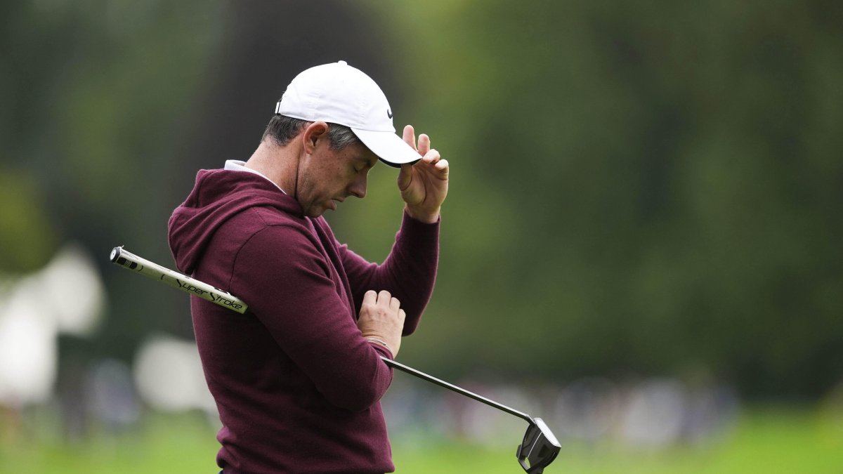 Rory McIlroy waits during the third round of the Irish Open golf tournament at The K Club in Straffan, Ireland, Sept. 6, 2025. (AP Photo)