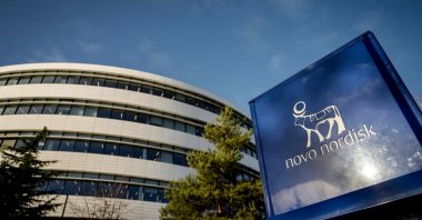 The logo of Danish drugmaker Novo Nordisk, maker of the blockbuster diabetes and weight-loss treatments Ozempic and Wegovy, is seen outside its building, Bagsvaerd, Denmark, Feb. 5, 2025. (AFP Photo)