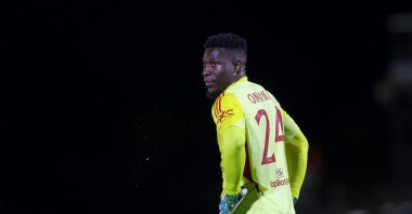 Manchester United&#039;s Andre Onana during the Carabao Cup second round match against Manchester United at Blundell Park, Grimsby, U.K., Aug. 27, 2025. (Reuters Photo)