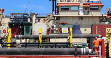 Saipem&#039;s pipelay vessel Castoro 10 is seen at a port in the northern Black Sea province of Zonguldak, Türkiye, June 11, 2022. (AA Photo)