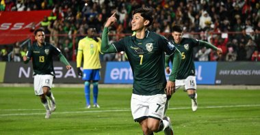 Bolivia&#039;s Miguel Terceros celebrates scoring his team&#039;s first goal during the 2026 FIFA World Cup South American qualifiers football match between Bolivia and Brazil, at the Municipal de El Alto stadium, in El Alto, La Paz department, Bolivia, Sept. 9, 2025. (AFP Photo)