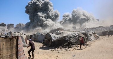 Smoke billows in Gaza City after Israeli strikes on a tower, northern Gaza Strip, Palestine, Sept. 10, 2025. (AFP Photo)