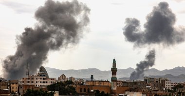 Smoke billows following an Israeli airstrike in Sanaa, Yemen, Sept. 10, 2025. (Reuters Photo)