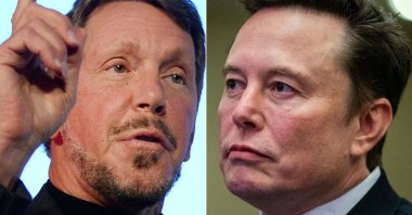 This combination of pictures created on Sept. 10, 2025 shows, L/R, Larry Ellison, CEO of Oracle Corporation, in Tokyo on April 9, 2014 and Elon Musk in Washington, D.C., Nov.13, 2024. (AFP Photo)