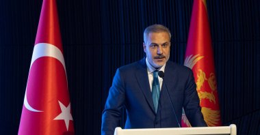 Foreign Minister Hakan Fidan speaks at the Montenegro State Day reception hosted by the Montenegrin Consulate in Istanbul, Sept. 10, 2025. (AA Photo)