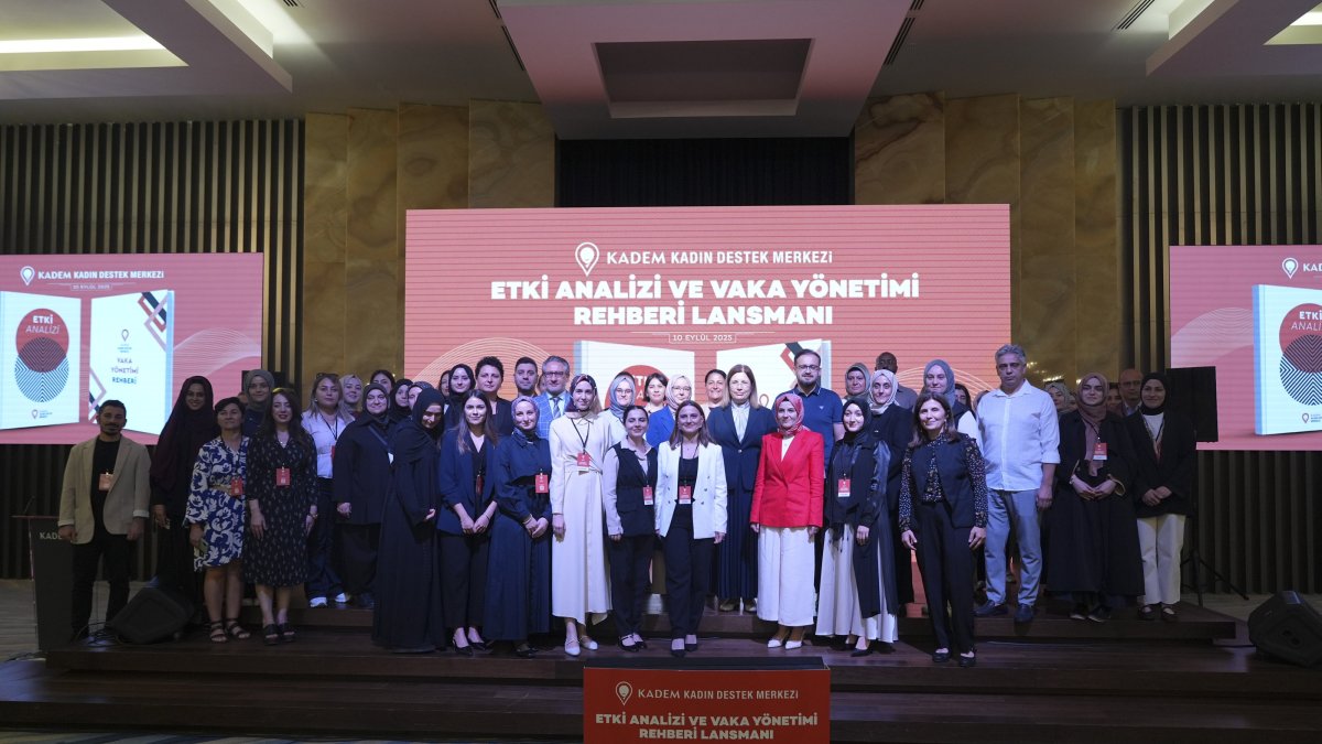 Participants at KADEM’s Women’s Support Centers pose during the launch of the Impact Analysis Report and Case Management Guide, Istanbul, Türkiye, Sept. 10, 2025. (AA Photo)