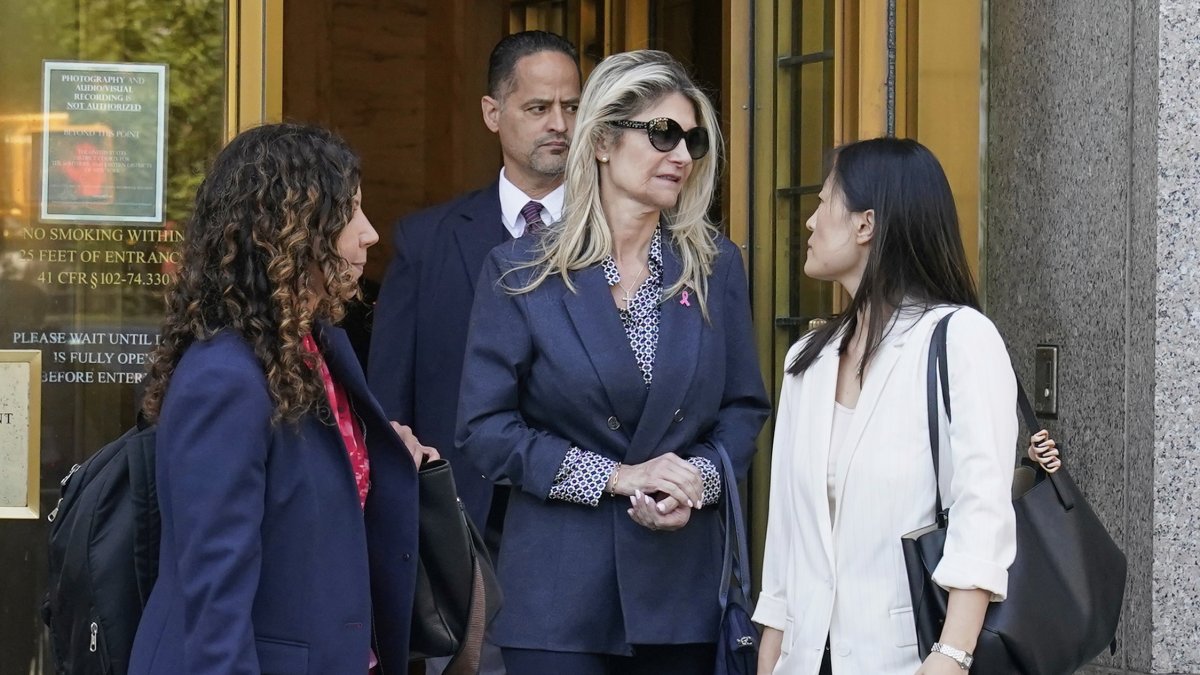 Nadine Menendez, wife of former U.S. Sen. Bob Menendez (C), accompanied by her lawyer Sarah Krissoff (L), leaves a Manhattan federal court in New York, Sept. 11, 2025. (AP Photo)